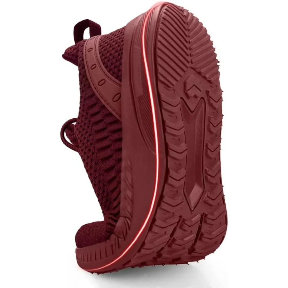 Men's Burgundy Non Slip Lightweight Workout Breathable Mesh Fashion Sneakers - Picture 4 of 6